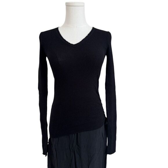 All saints black merino wool knit ruched v-neck sweater sz xs - Picture 1 of 6